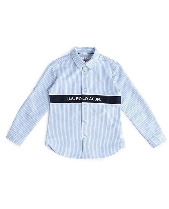 US Polo Assn Cotton Knit Full Sleeves Striped Shirt - Light Blue